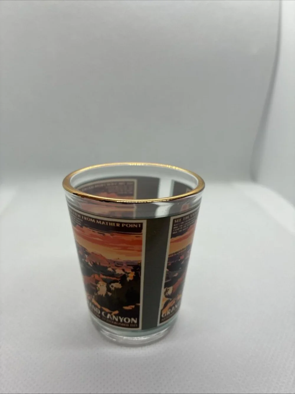 Vintage Grand Canyon National Park Gold Rim Souvenir Shot Glass Mather Point